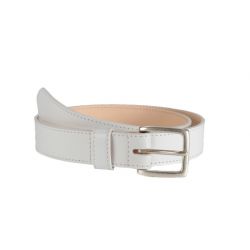 Ceinture cuir blanc doublé, boucle finition acier vieilli rectangulaire 5054