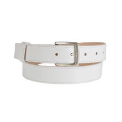 Ceinture cuir blanc doublé, boucle finition acier vieilli rectangulaire 5054