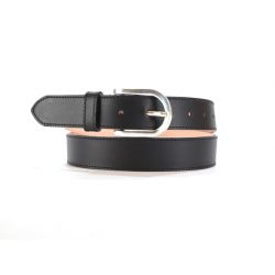 Ceinture cuir doublé noir, boucle rectangle acier poli 5029 