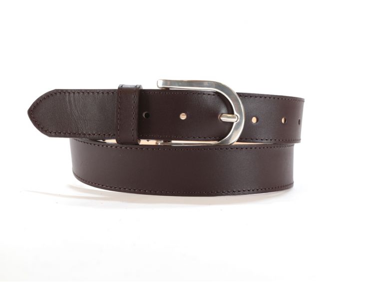Ceinture cuir doublé marron foncé, boucle rectangle acier poli 5029 