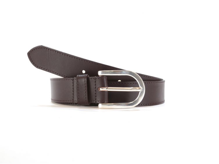 Ceinture cuir doublé marron foncé, boucle rectangle acier poli 5029 