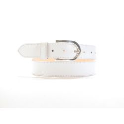 Ceinture cuir doublé blanc, boucle rectangle acier poli 5029 