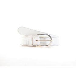 Ceinture cuir doublé blanc, boucle rectangle acier poli 5029 