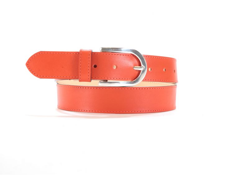 Ceinture cuir doublé orange, boucle rectangle acier poli 5029 