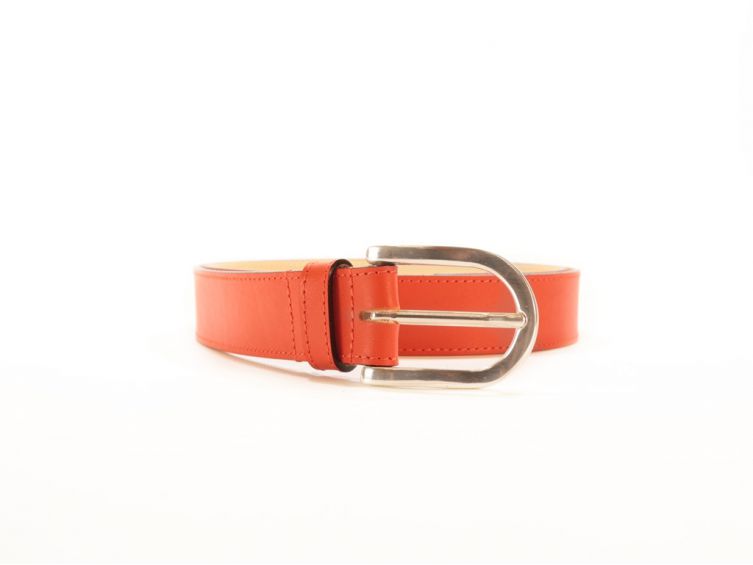 Ceinture cuir doublé orange, boucle rectangle acier poli 5029 