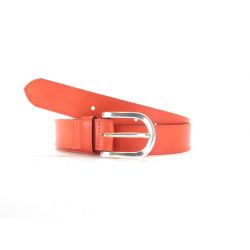 Ceinture cuir doublé orange, boucle rectangle acier poli 5029 