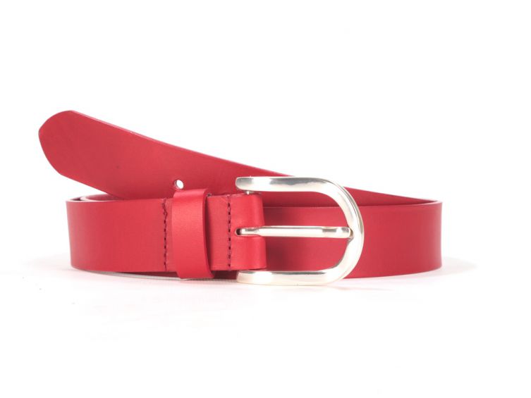 Ceinture cuir rouge, boucle fer à cheval 4029