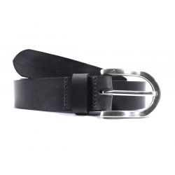 Ceinture cuir noir boucle arrondie et massive 4029