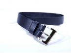 Ceinture cuir bleu marine, boucle carrée acier satiné 4046