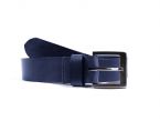Ceinture cuir bleu marine, boucle carrée acier satiné 4046
