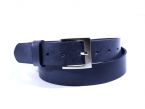 Ceinture cuir bleu marine, boucle carrée acier satiné 4046