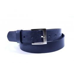 Ceinture cuir bleu marine, boucle carrée acier satiné 4046