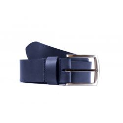 Ceinture cuir 40mm bleu marine, boucle massive et élégante acier gris satiné 4067