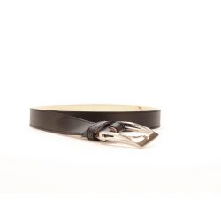 Ceinture cuir noir doublé, boucle longue et élégante 5056