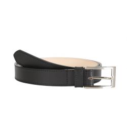 Ceinture cuir noir doublé, boucle longue et élégante 5056