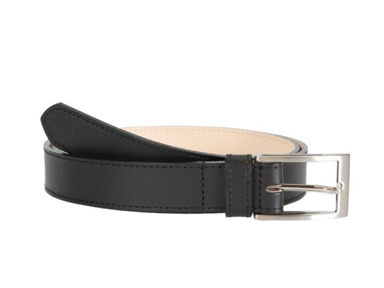 Ceinture cuir noir doublé, boucle longue et élégante 5056