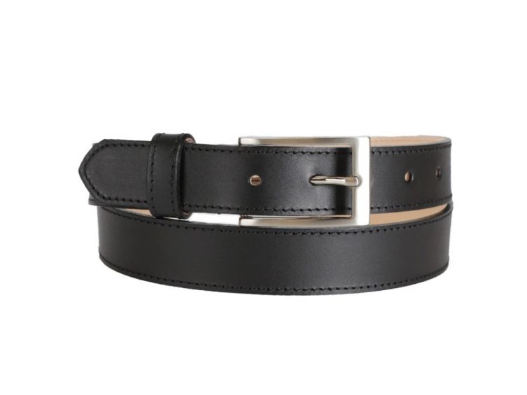 Ceinture cuir noir doublé, boucle longue et élégante 5056