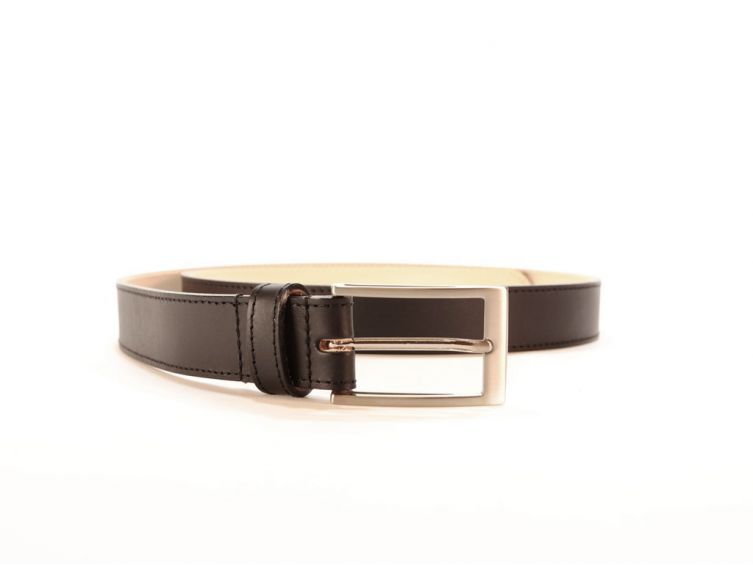 Ceinture cuir noir doublé, boucle longue et élégante 5056