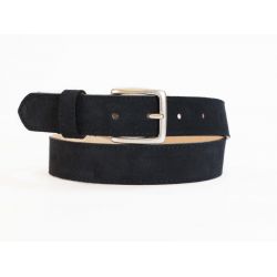 Ceinture cuir velours bleu nuit doublé, boucle finition acier vieilli rectangulaire - 2054