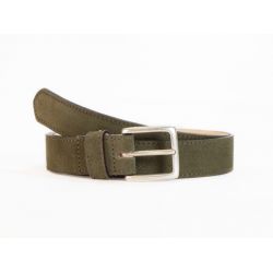 Ceinture cuir velours vert doublé, boucle finition acier vieilli rectangulaire - 2054