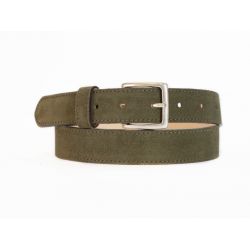 Ceinture cuir velours vert doublé, boucle finition acier vieilli rectangulaire - 2054