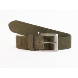 Ceinture cuir velours vert, boucle carrée acier satiné - 2046