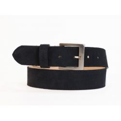 Ceinture cuir velours bleu nuit, boucle carrée acier satiné - 2046