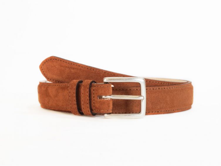 Ceinture cuir velours gold bombé, boucle finition acier vieilli rectangulaire - 3054
