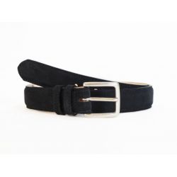 Ceinture cuir velours bleu nuit bombé, boucle finition acier vieilli rectangulaire - 3054