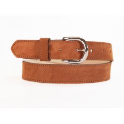 Ceinture en cuir velours marron gold, boucle chromée arrondie - 2089
