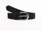 Ceinture en cuir velours bleu nuit, boucle chromée arrondie - 2089