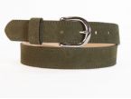 Ceinture en cuir velours vert, boucle chromée arrondie - 2089