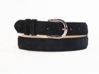 Ceinture cuir velours bleu nuit, boucle chromée arrondie 3089