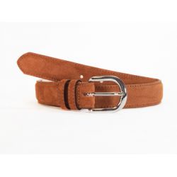Ceinture cuir velours marron gols, boucle chromée arrondie 3089