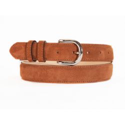Ceinture cuir velours marron gols, boucle chromée arrondie 3089