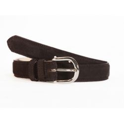 Ceinture cuir velours marron foncé, boucle chromée arrondie 3089