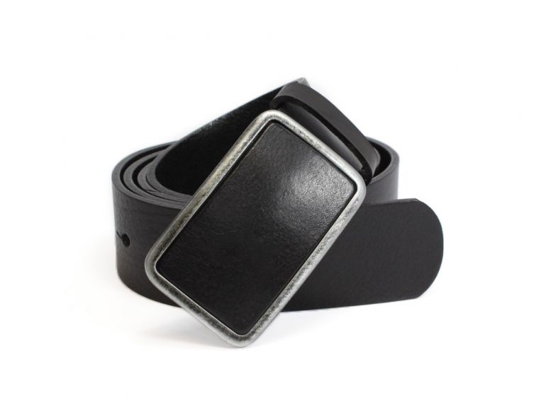 Ceinture en cuir noir boucle cuir lisse - 4090