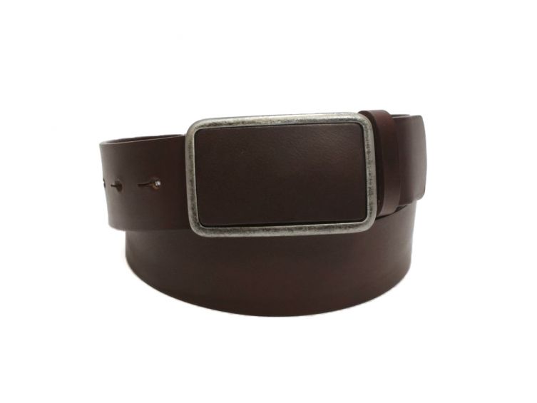 Ceinture en cuir marron foncé boucle cuir lisse - 4090
