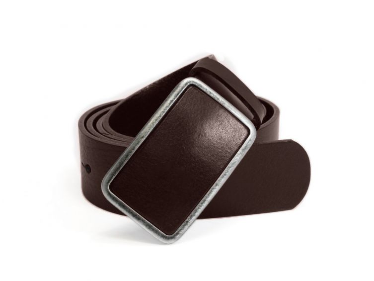 Ceinture en cuir marron foncé boucle cuir lisse - 4090
