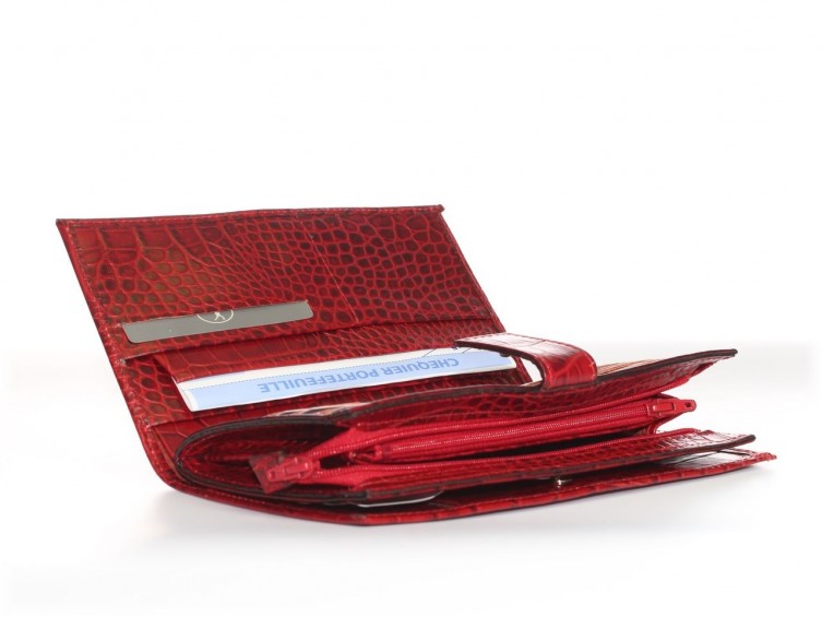  Compagnon Femme tout en un Cuir Croco Rouge 32463 