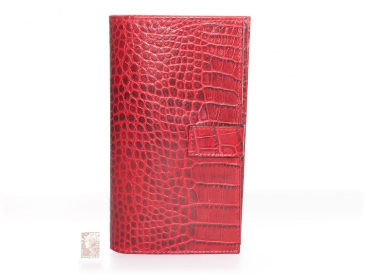  Compagnon Femme tout en un Cuir Croco Rouge 32463 