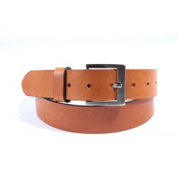 Ceinture cuir marron Gold, boucle carrée acier satiné 4046