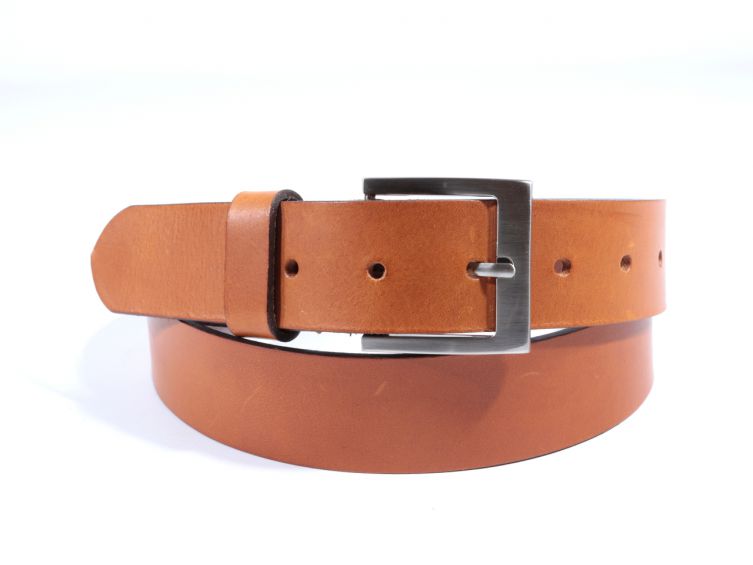 Ceinture cuir marron Gold, boucle carrée acier satiné 4046