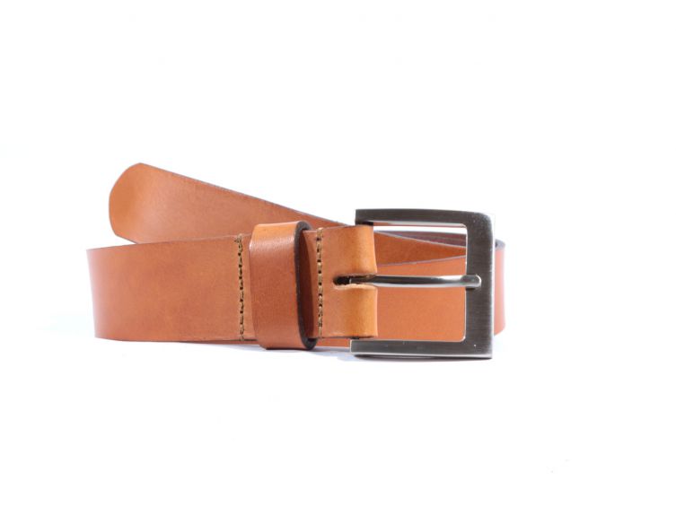 Ceinture cuir marron Gold, boucle carrée acier satiné 4046