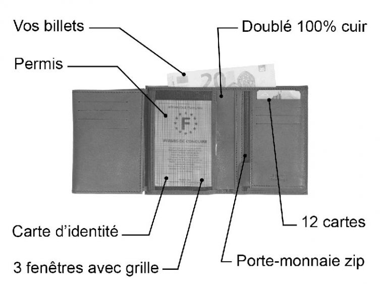 Portefeuille luxe en cuir marron - 13 cm - C1110