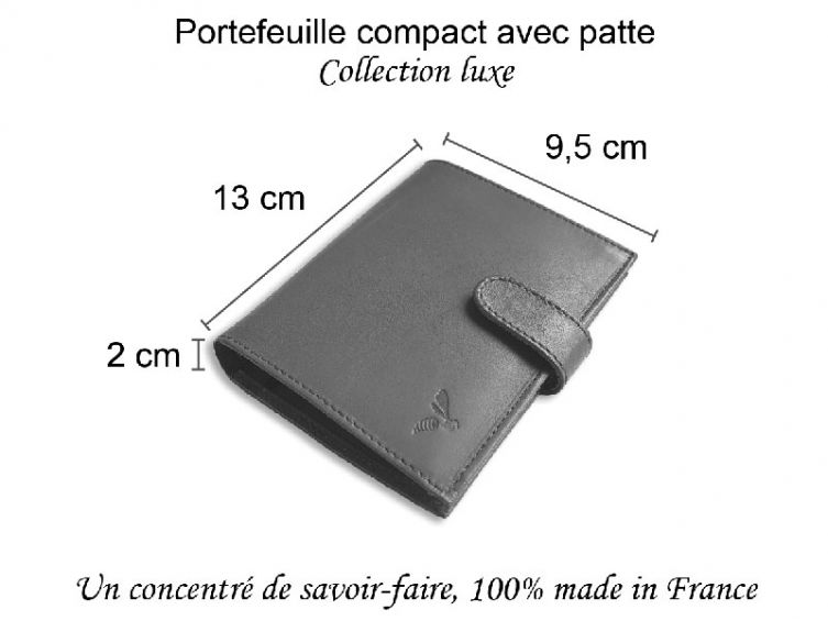 Portefeuille luxe en cuir marron fermeture patte - 13 cm - C1110P