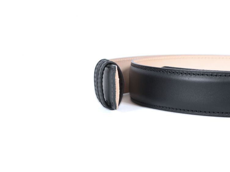 Ceinture en cuir lisse noir 35 mm pour boucle à pince