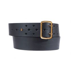 Ceinture en cuir noir style militaire, boucle en laiton 4091