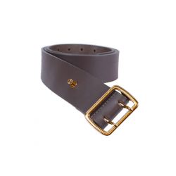 Ceinture en cuir marron perforations style armée, boucle en laiton 4091