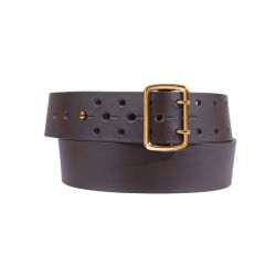 Ceinture en cuir marron perforations style armée, boucle en laiton 4091
